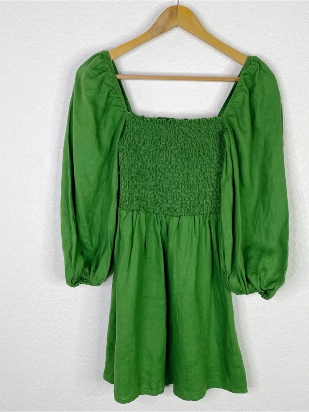 Reformation Green Greyson Shirred Linen Mini Dress - Picture 2 of 6